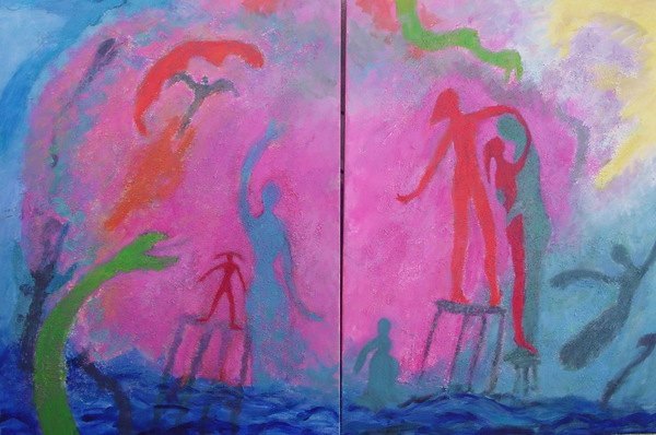 Green-Snake-Diptych-2-30-x-40s-Acrylic-with-Texture-on-Canvas
